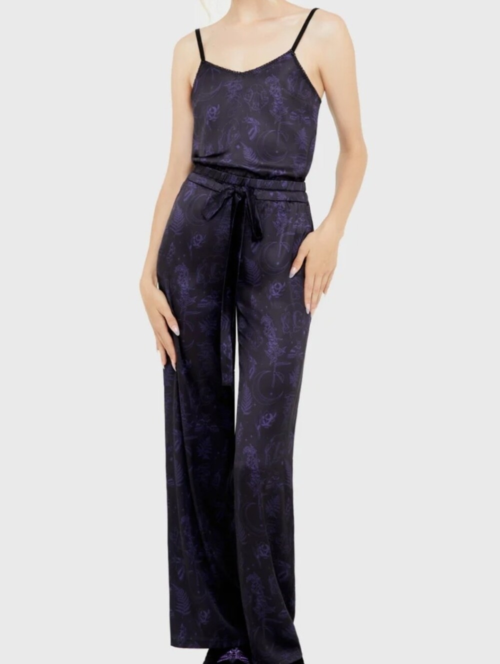NWT Killstar Midnight Moth 2 Piece Set Purple & Black Satin Cami and Loungepants